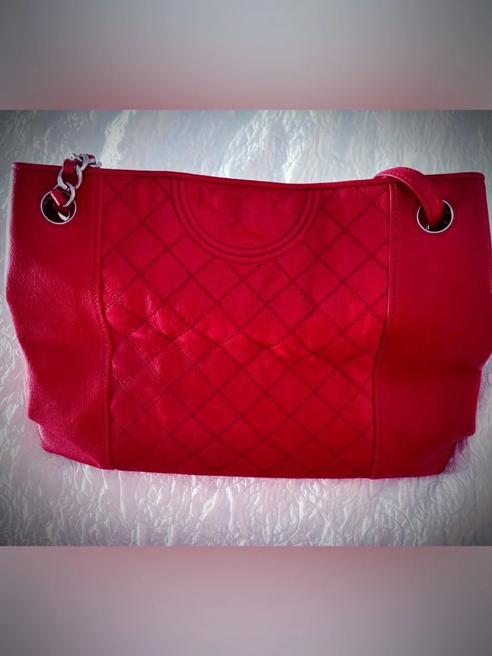 Tory Burch Fleming Quilted Cherry red Limited edition tote